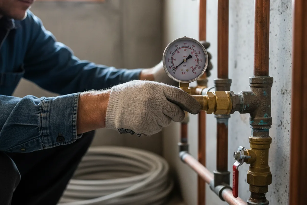 Pressure testing a repaired line during Water Line Repair in Drewsville